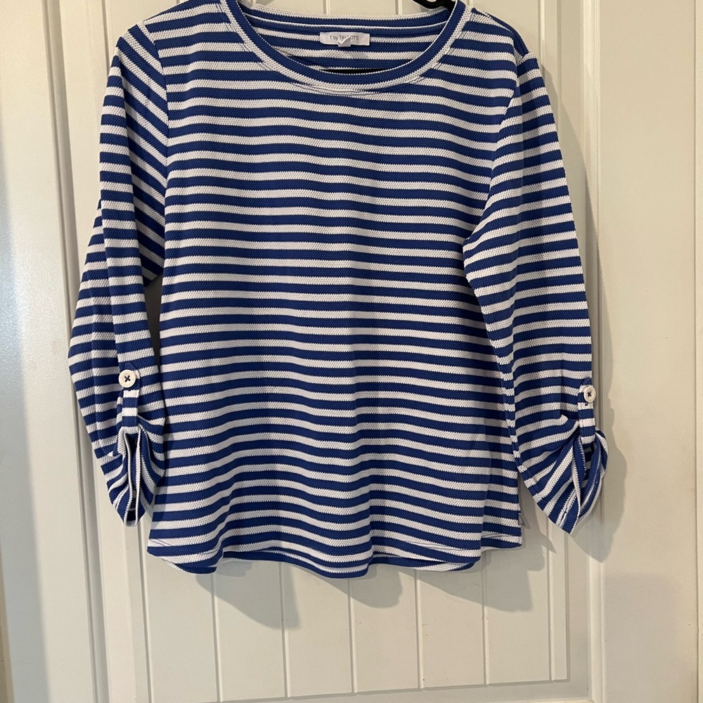 Talbots Blue and White Knit Top